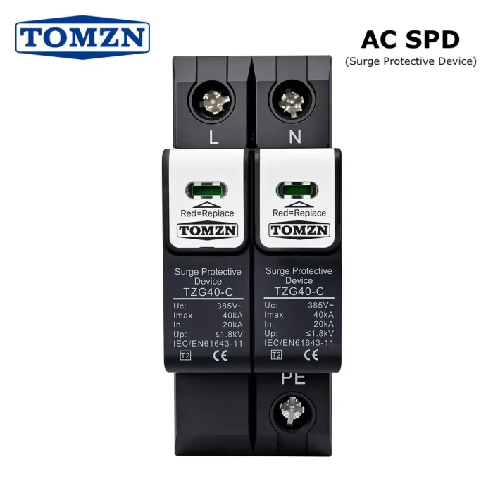 TOMZN 2 Pole AC SPD (Surge Protective Device) - TZG40-C (20KA-40KA) 275V